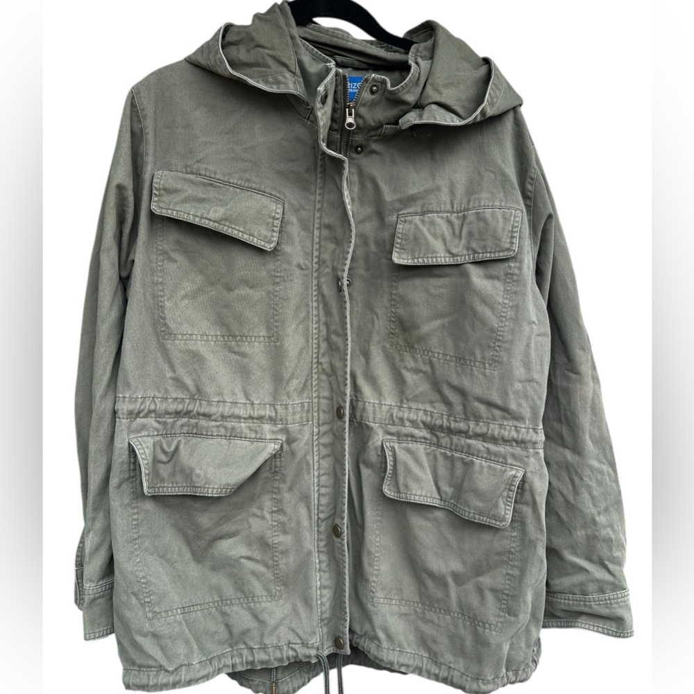 Arizona Jean Co. Green Cargo Military Jacket Full Zip with‎ Hood Women's XXL